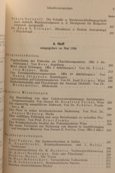 Archiv für Kriminologie, Begründet von Dr. Hans Gross, Band 77 und 78, ca. 1925/1926, Inhaltsverzeichnis Band 77 fehlt, Rücken falsch beschriftet