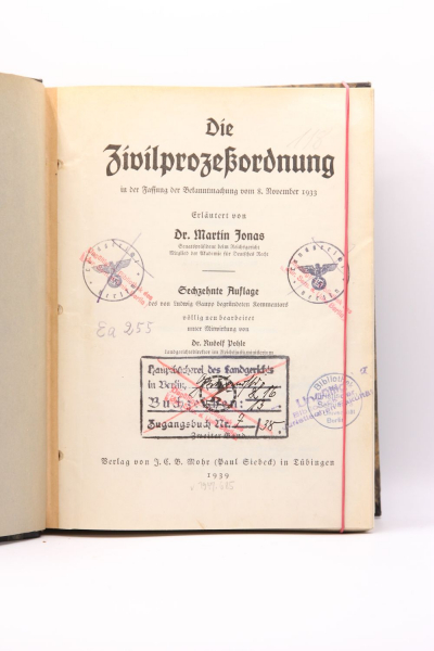 Jonas, Die Zivilprozessordnung in der Fassung der Bekanntmachung vom 8. November 1933, 16. Auflage 1938/39 in 2 Bänden