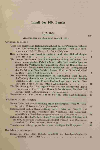 Archiv für Kriminologie, Begründet von Dr. Hans Gross, Band 109 und 110, 1941/1942