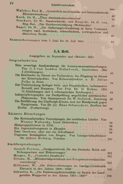 Archiv für Kriminologie, Begründet von Dr. Hans Gross, Band 109 und 110, 1941/1942