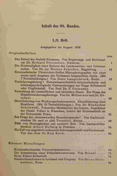 Archiv für Kriminologie, Begründet von Dr. Hans Gross, Band 99 und 100, 1936/1937