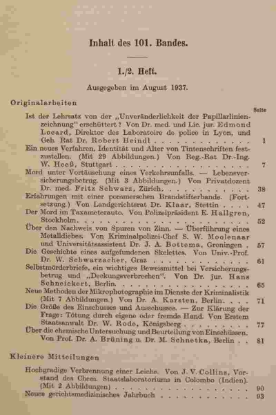 Archiv für Kriminologie, Begründet von Dr. Hans Gross, Band 101 und 102, 1937/1938